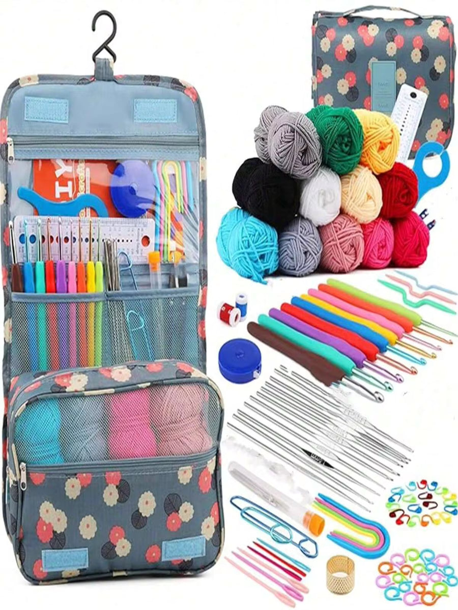 58pcs/130pcs Crochet Set, 108pcs DIY Crochet Starter Kit With All Materials, Portable Yarn Knitting Tools Set, Basic DIY Crochet Tools With Yarn, Craft Tool Kit, Random Yarn & Crochet Hook Colors (Please Specify Color If Needed)