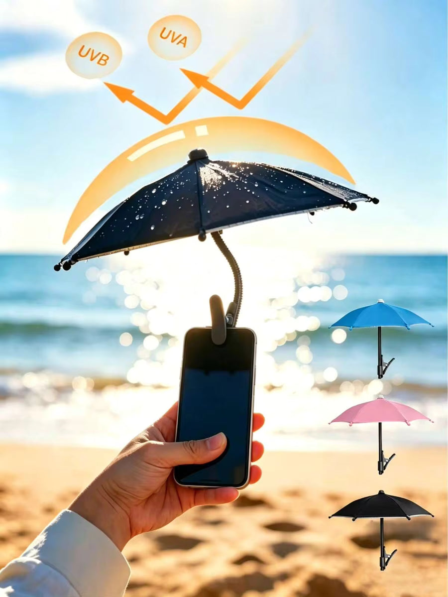 1PC Phone Clip On Sun Umbrella, Waterproof Anti-Glare Mini UV Protection Parasol With Phone Holder, Light Rain Resistant Universal Phone Shade Cover, Outdoor Travel Camping Fitness Study Holiday Essential Accessories,Food Delivery Workers